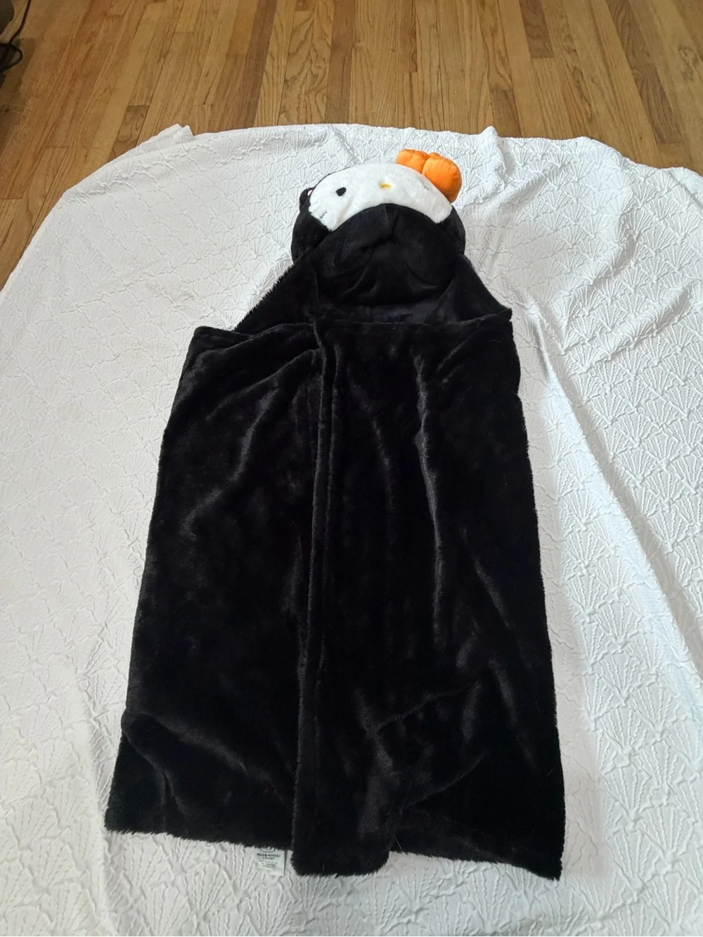 Hello Kitty Black Plush Hooded Costume Blanket with Orange Beak Accent